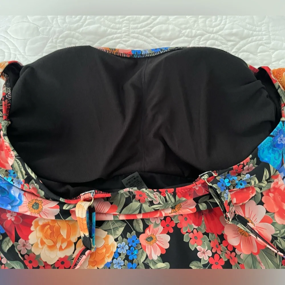 Johnny Was Black Royal Ruched One Piece Floral Swimsuit Sz 3X - Picture 6 of 14